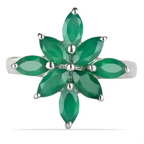 BUY REAL GREEN ONYX GEMSTONE CLUSTER RING IN 925 SILVER
